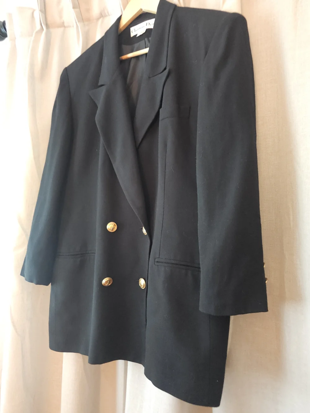 Vintage Christian Dior Black Double-Breasted Blazer Gold CD Buttons